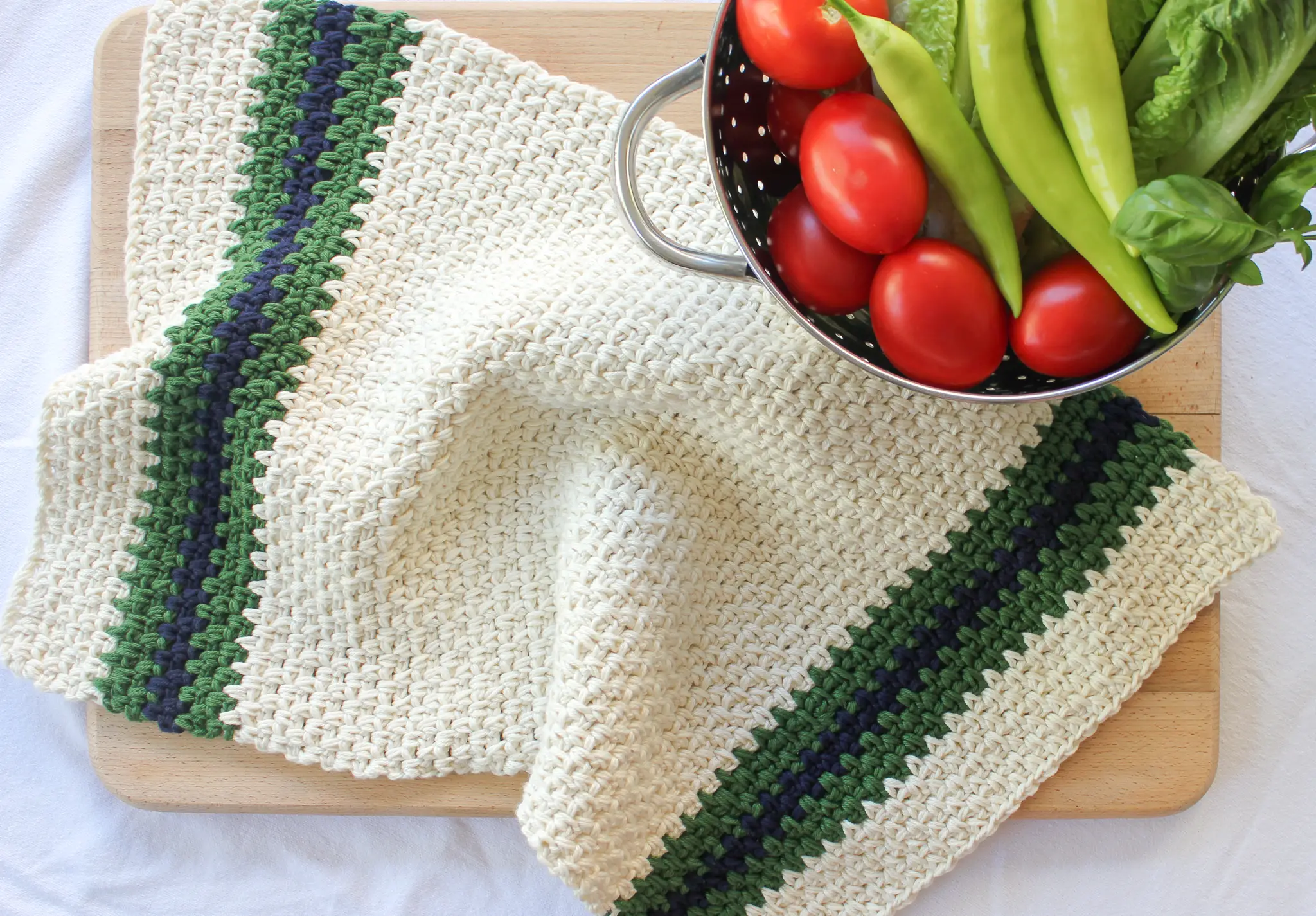 Farmhouse Striped Kitchen Towel - Free Crochet Towel Pattern - A