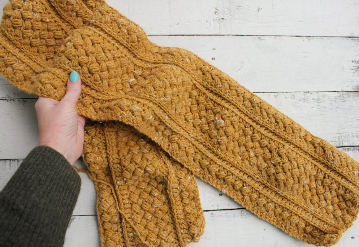 Mustard Puff Crochet Infinity Scarf Pattern - The Knotted Nest