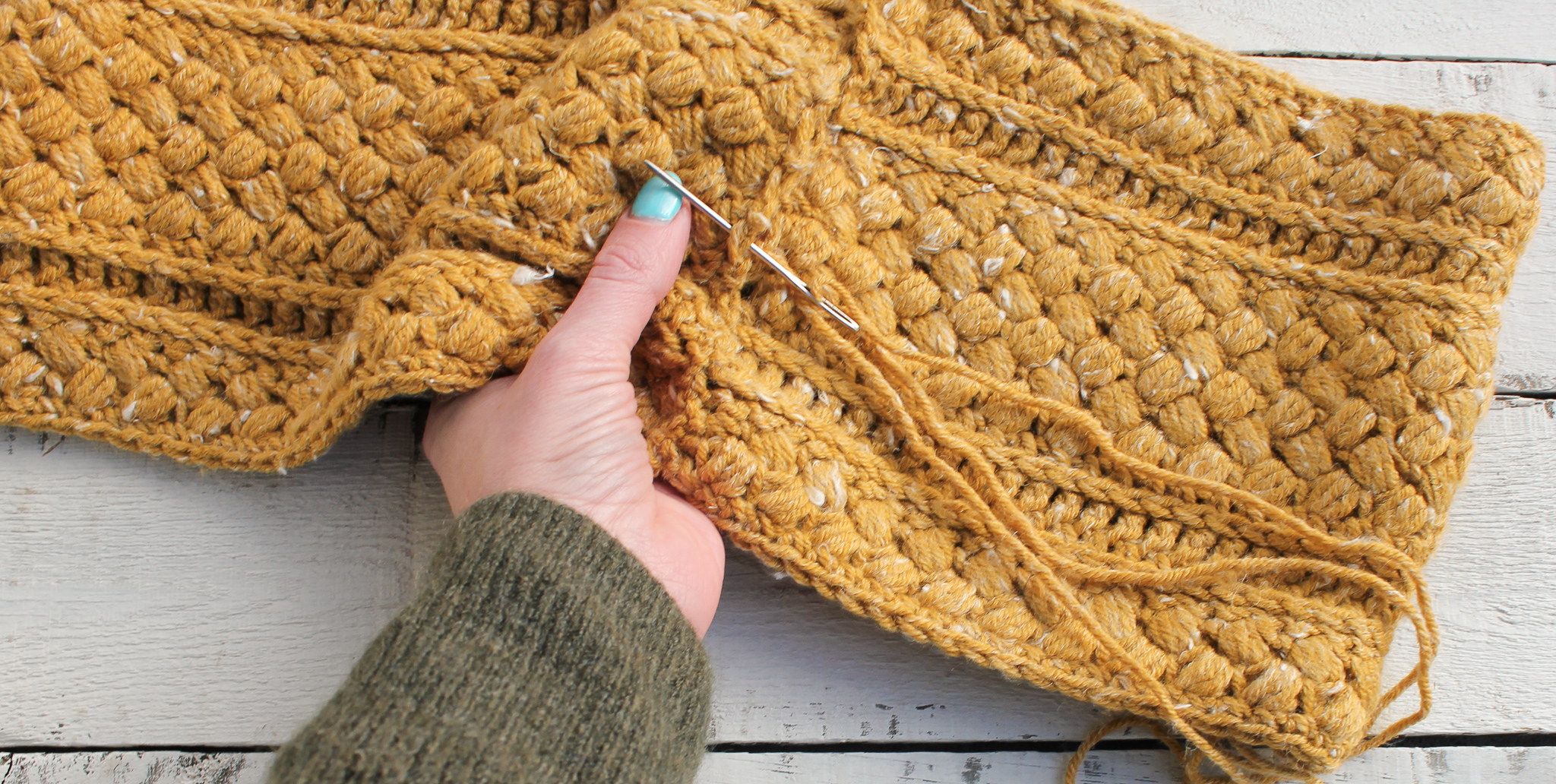 Mustard Puff Crochet Infinity Scarf Pattern - The Knotted Nest