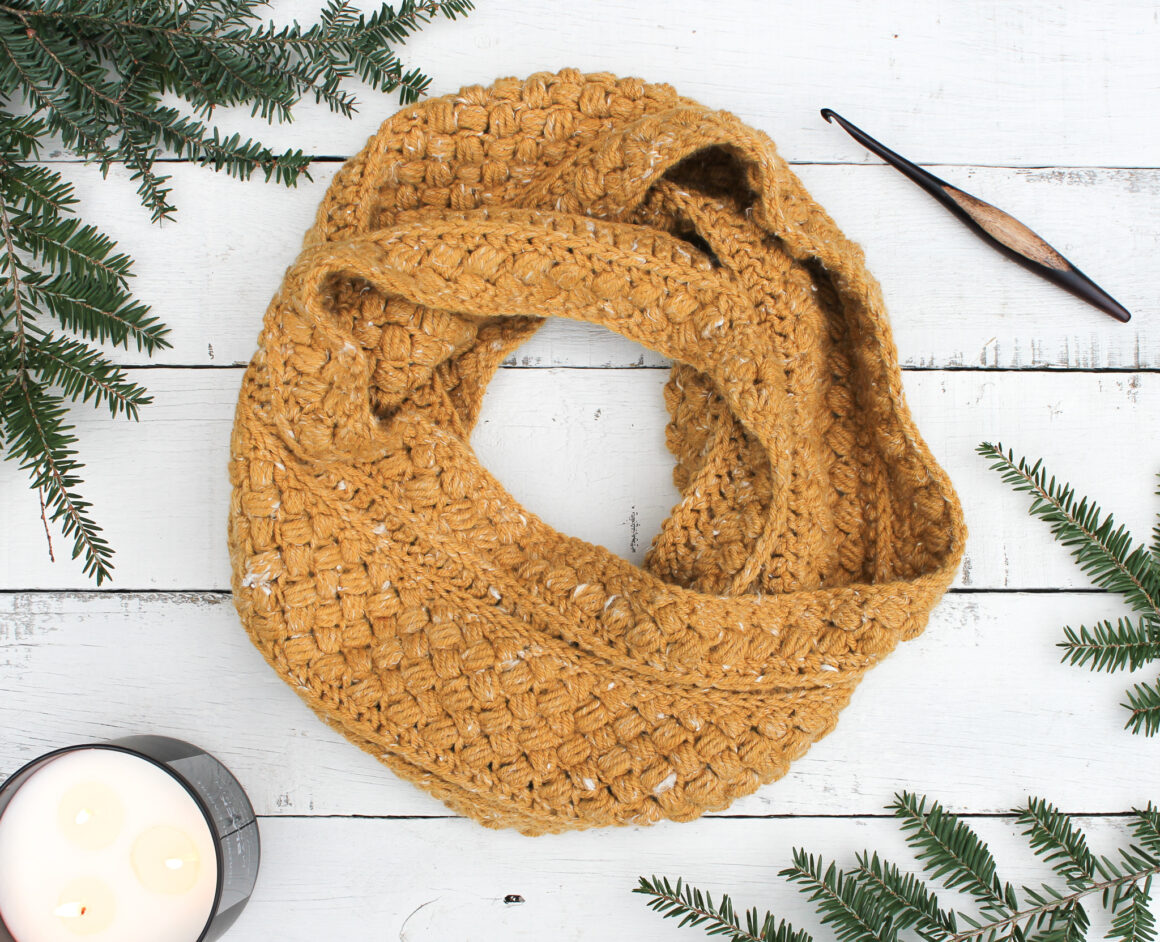Mustard Puff Crochet Infinity Scarf Free Pattern