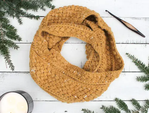 Mustard Puff Crochet Infinity Scarf Free Pattern