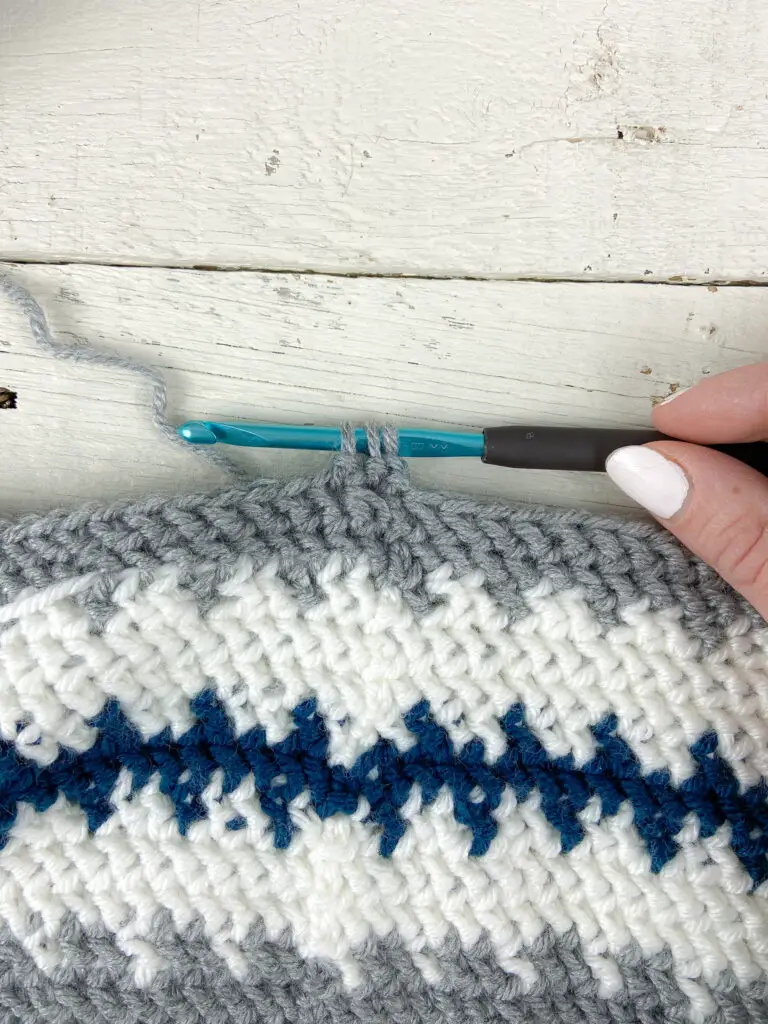 Insert hook into next st and begin working next hhdc, stop with 3 loops on hook.