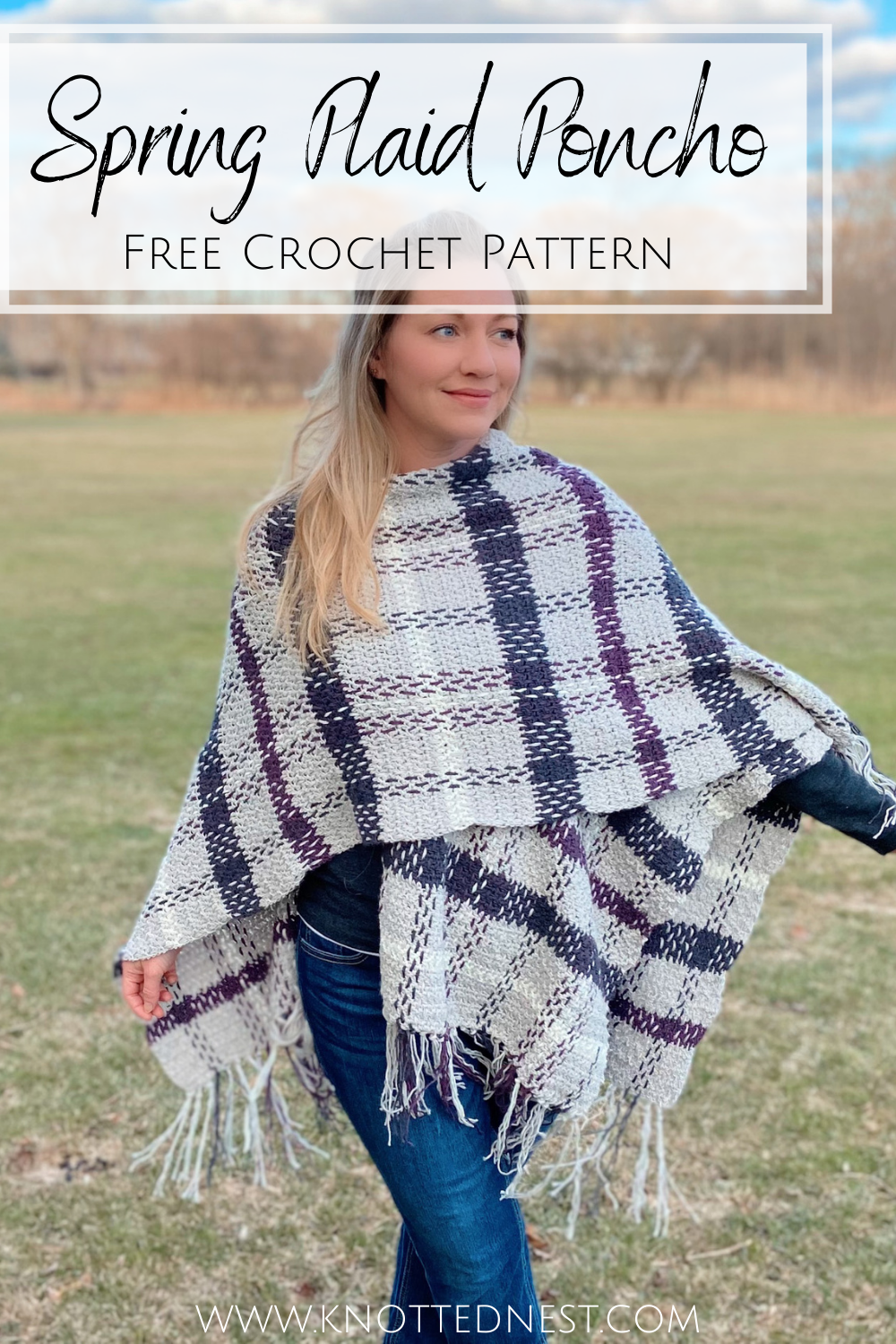 Spring Plaid Crochet Poncho Free Pattern - The Knotted Nest