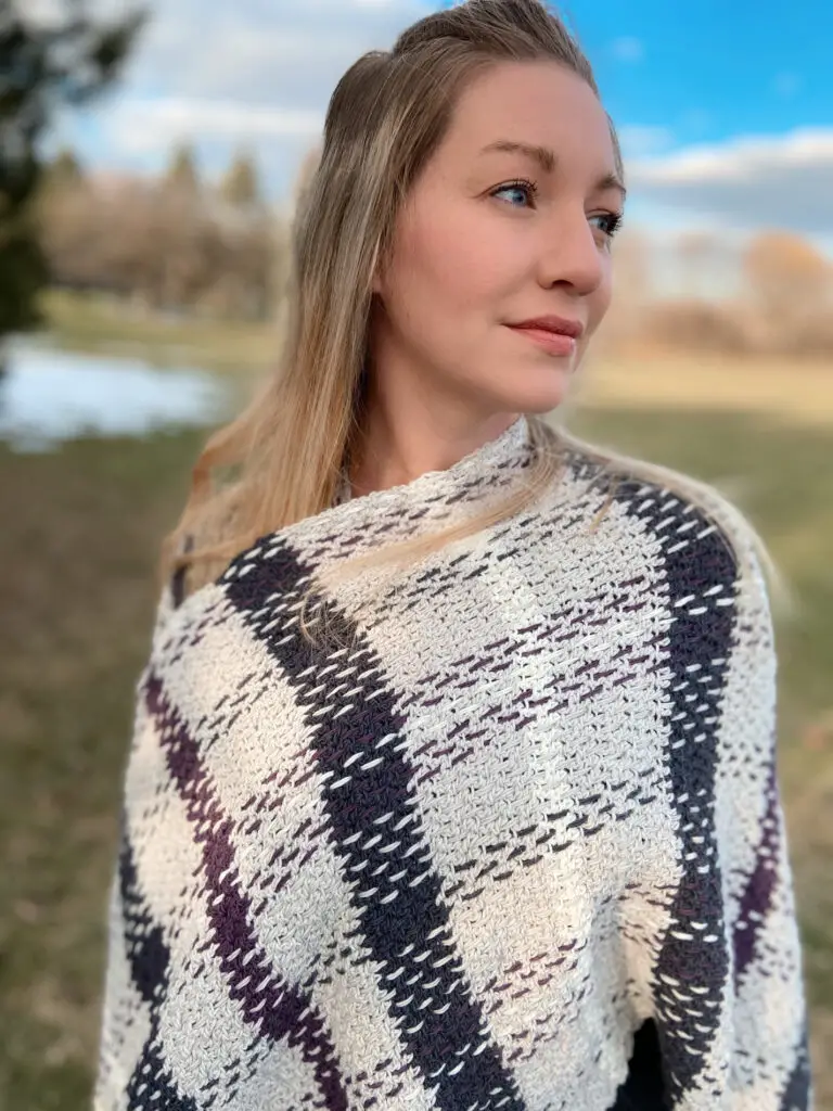 Spring Plaid Crochet Poncho Free Pattern