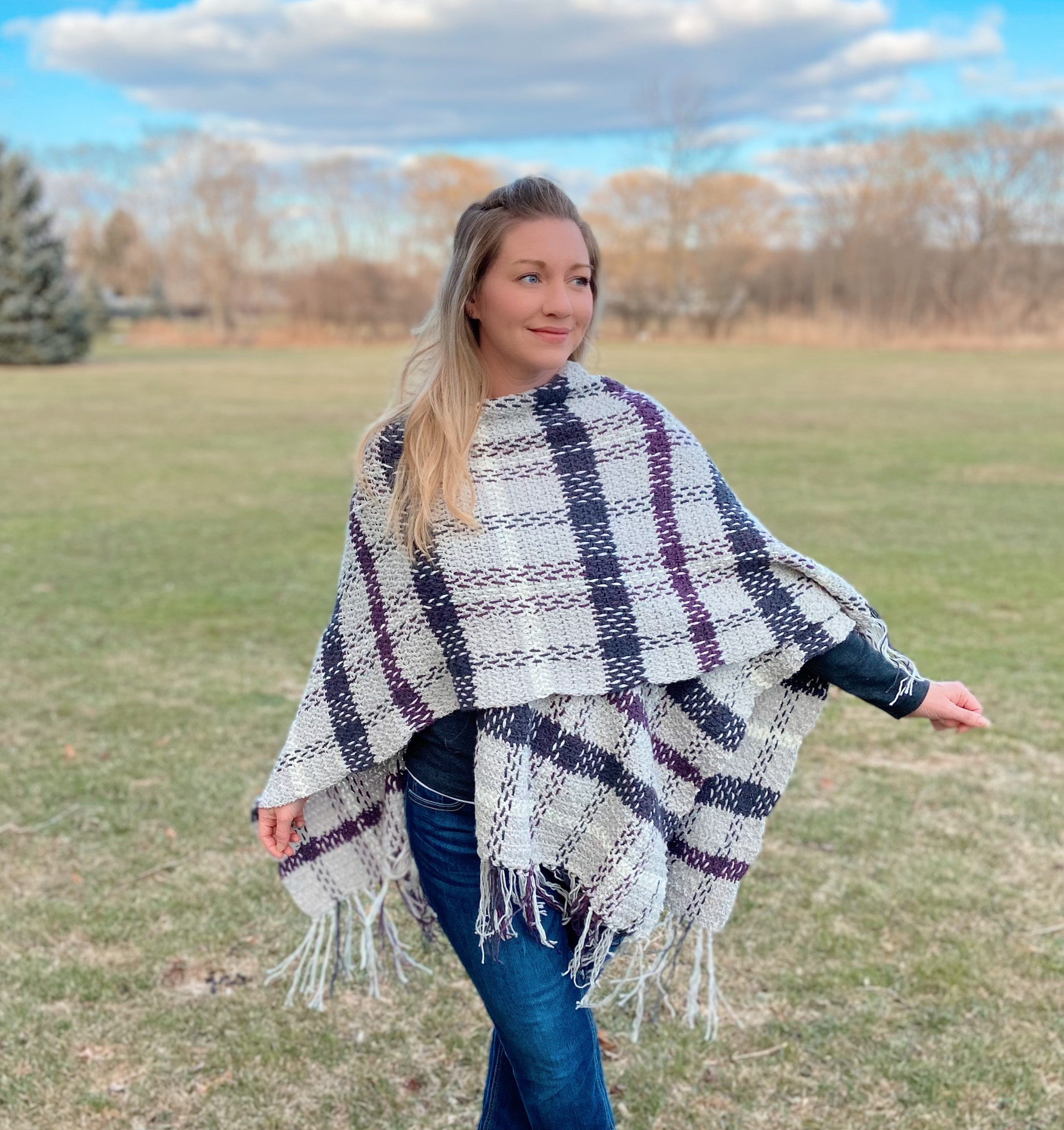 Spring Plaid Crochet Poncho Free Pattern - The Knotted Nest