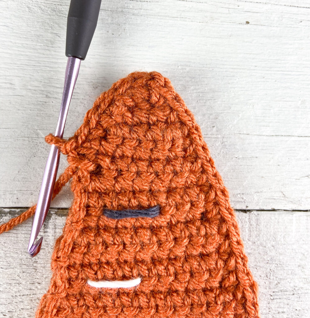 Work (sc, ch 1, sc) at the point.