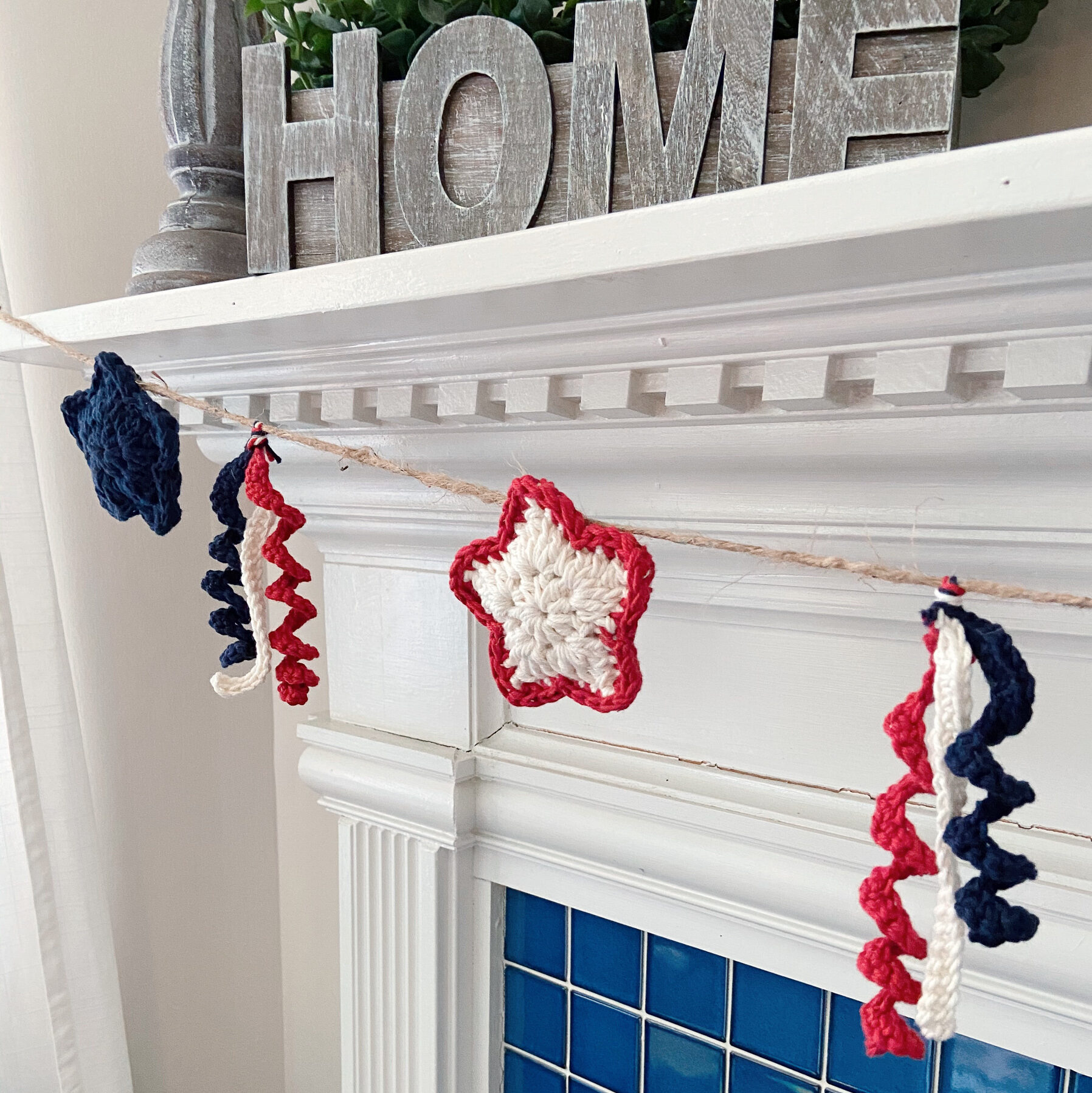 Red, white and blue Crochet garland