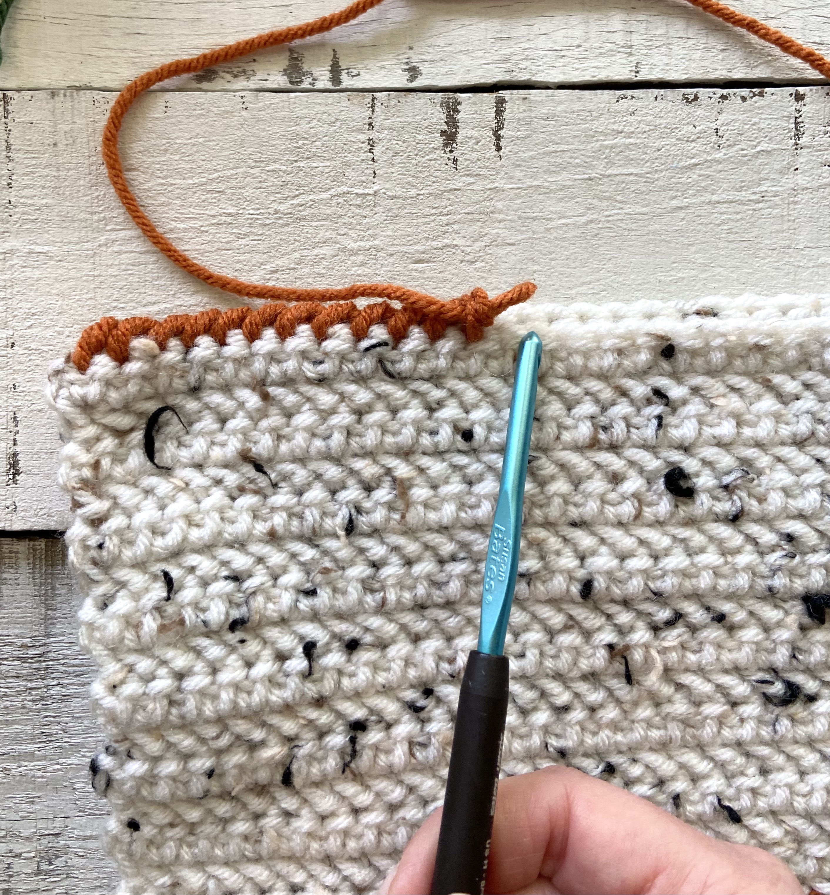 Reverse single crochet, crab stitch on crochet pumpkin pillow