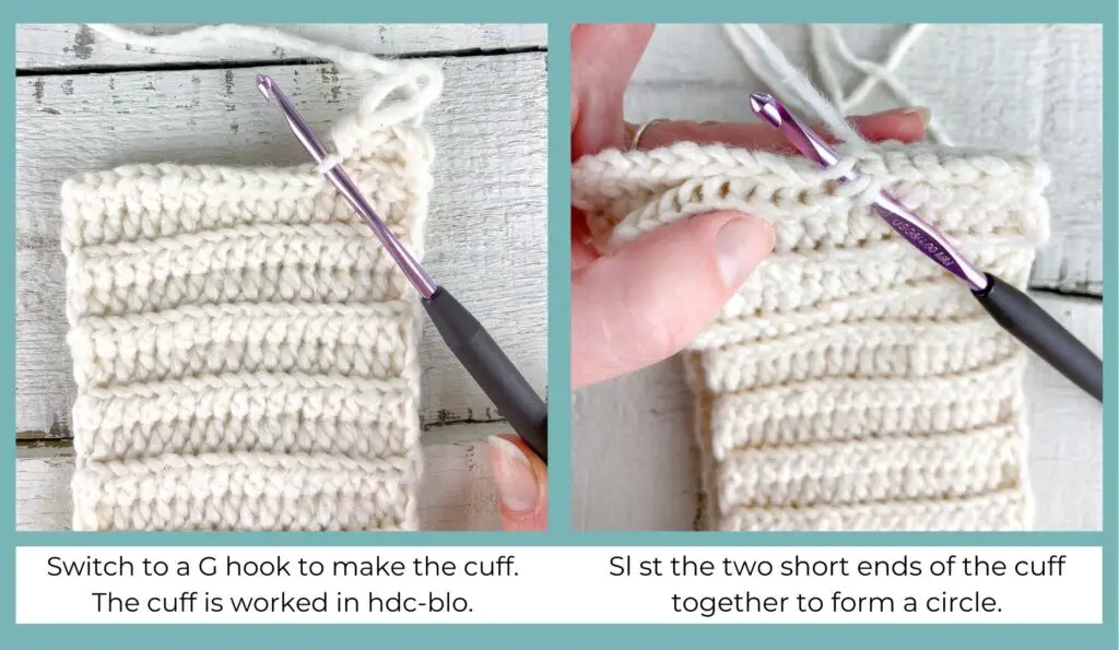 Crochet stocking cuff is hdc in the back loop only