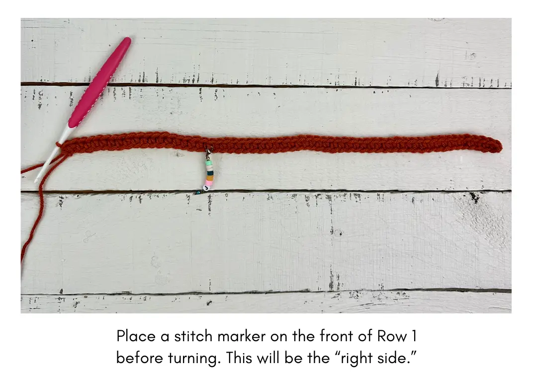 placing a stitch marker on the right side of row 1