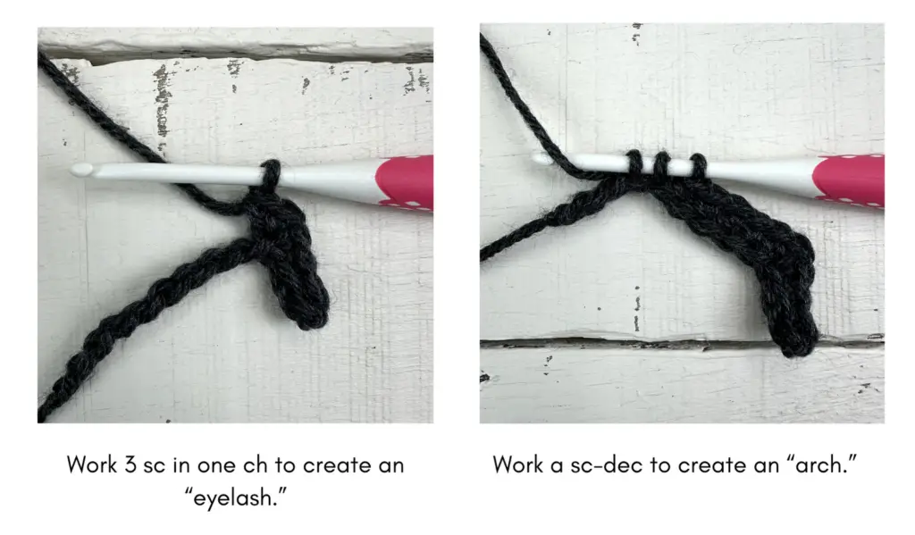 crochet fox eyes