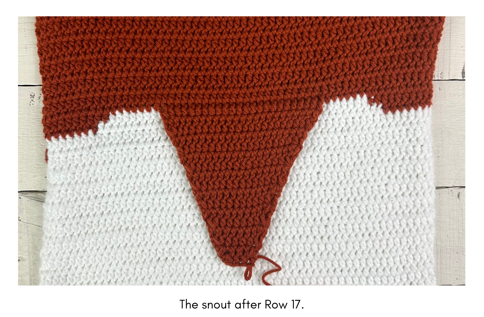 The crochet fox pillow front panel with snout