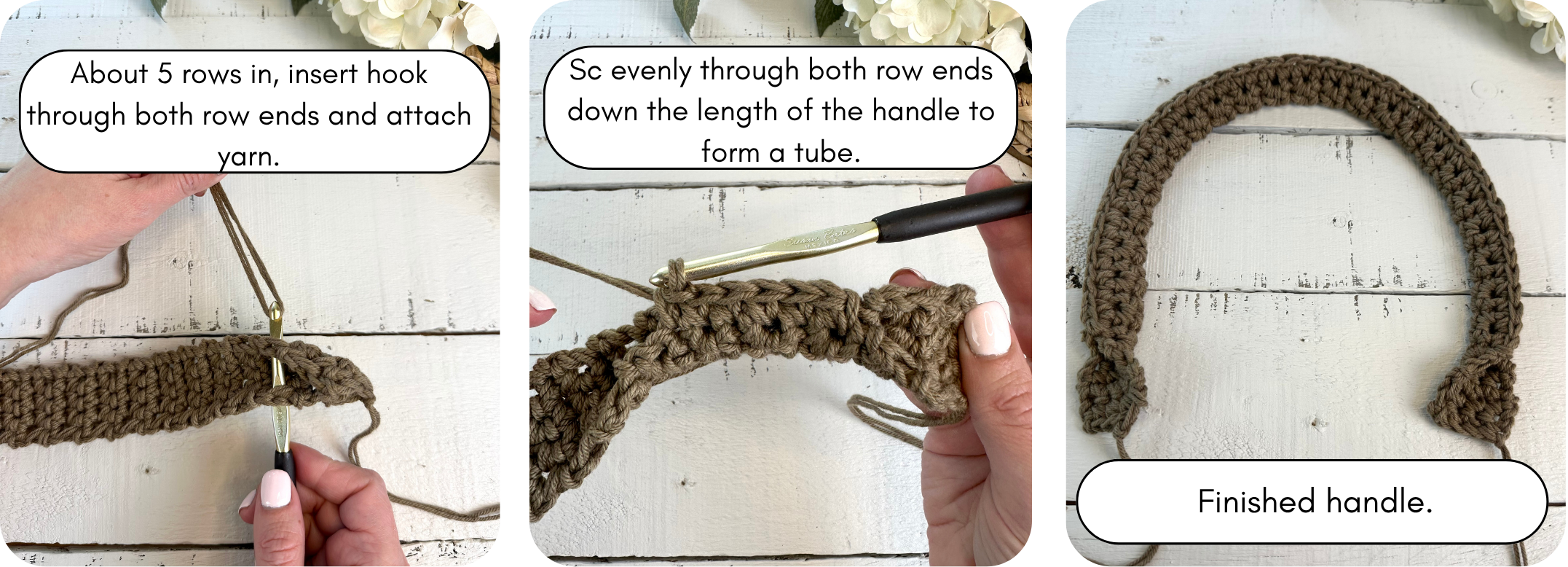crocheting a tube handle