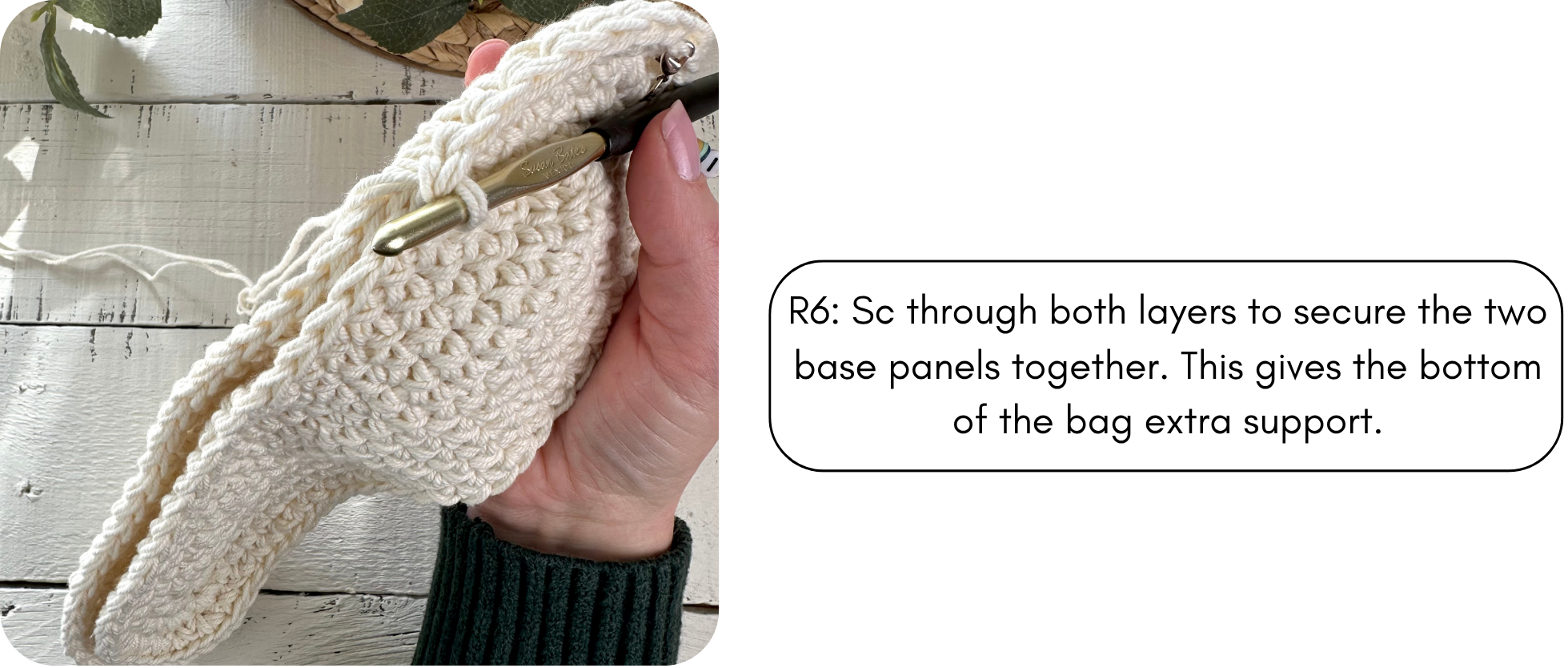 single crocheting the two tote bag base panels together