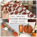 image of a crocheted pumpkin blanket, a crochet bobble pumpkin pillow, and a crocheted rustic pumpkin garland