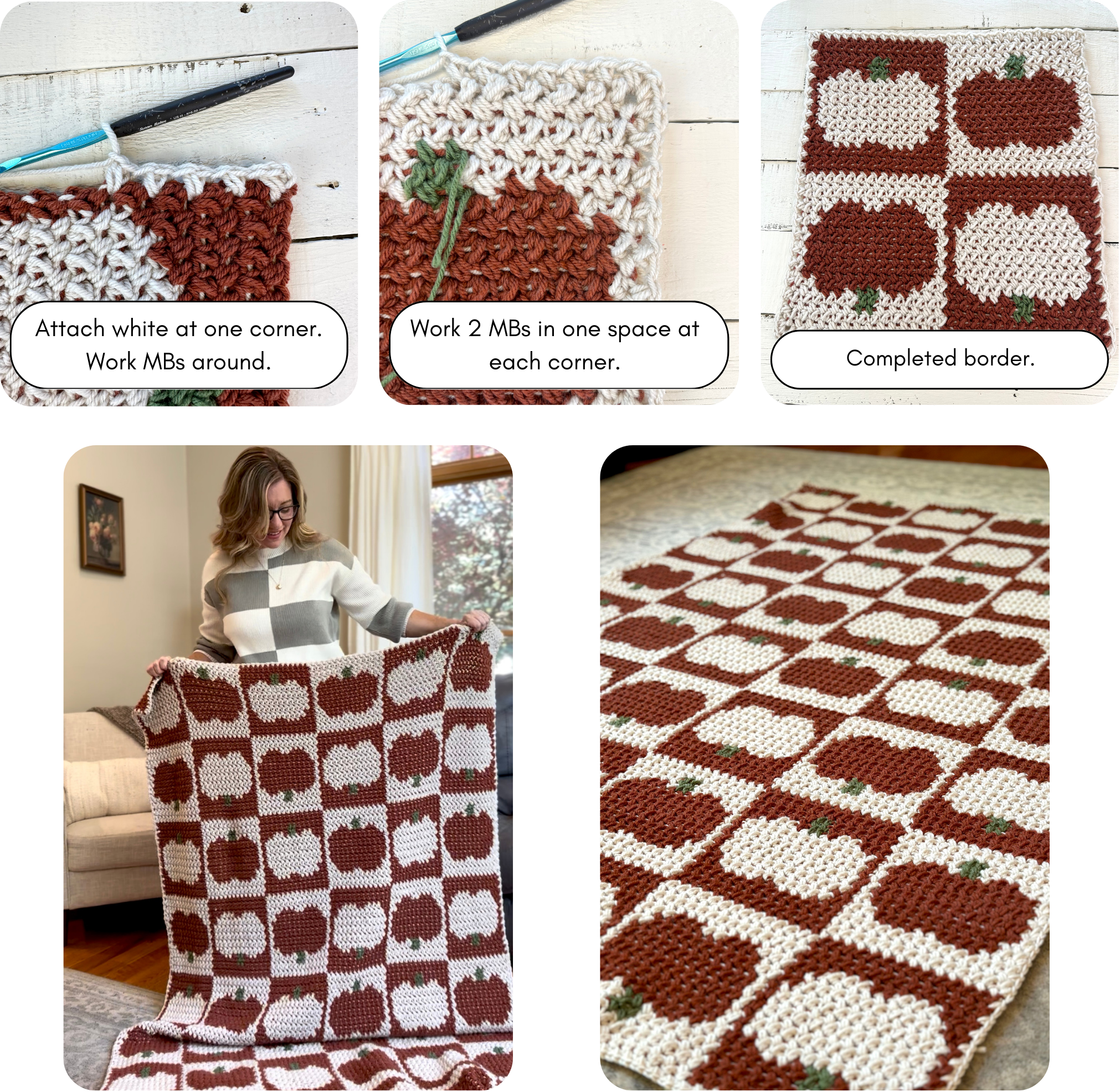 crocheting the border on the pumpkin squares throw blanket