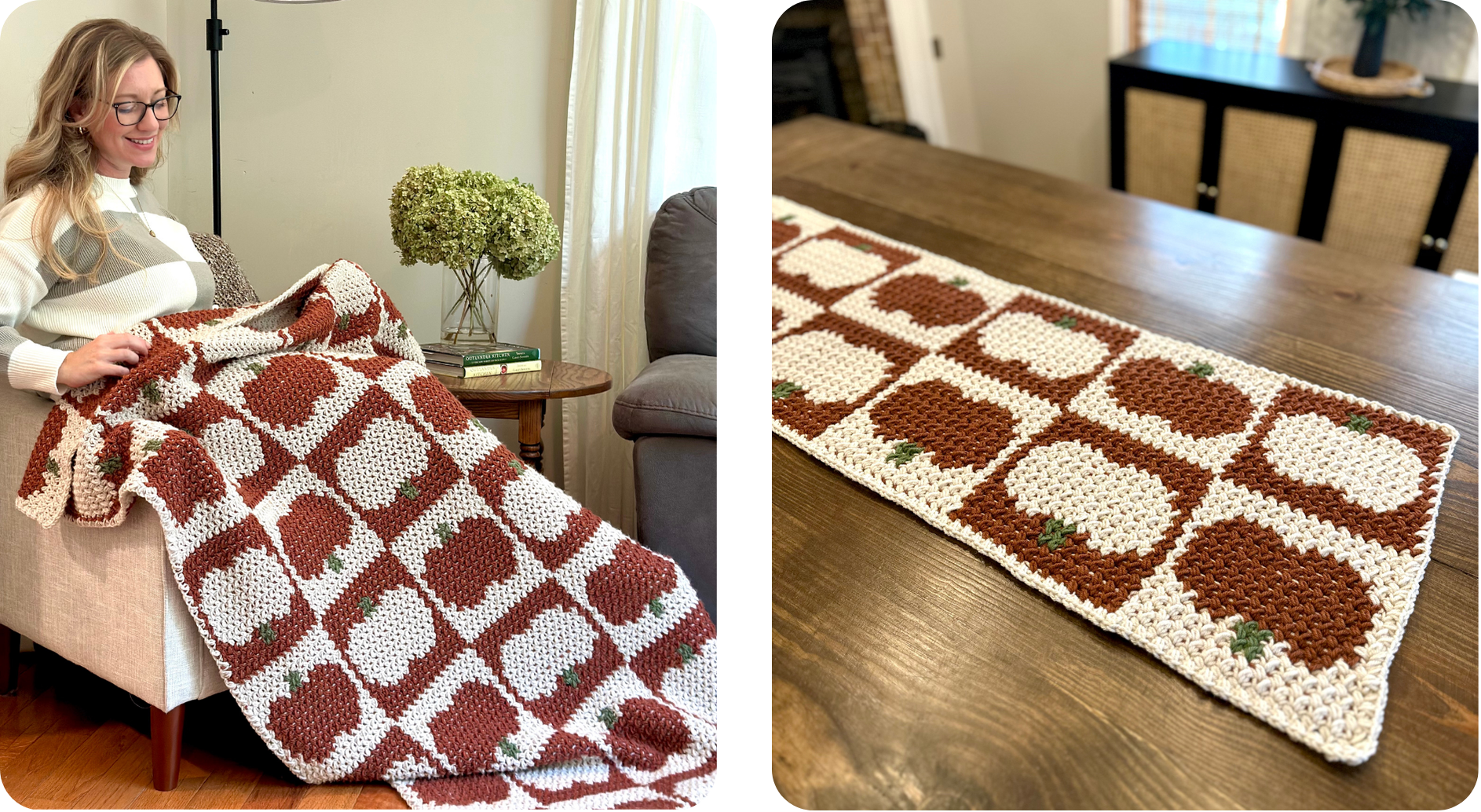 crochet pumpkin blanket or crochet fall table runner