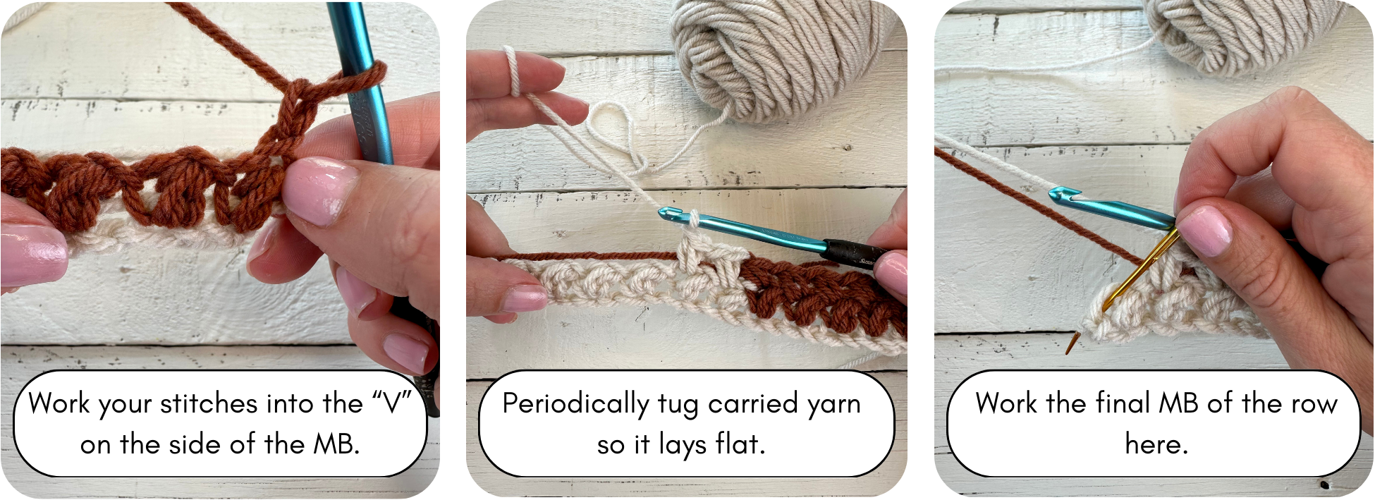 how to crochet the 2nd row of the mini bean stitch