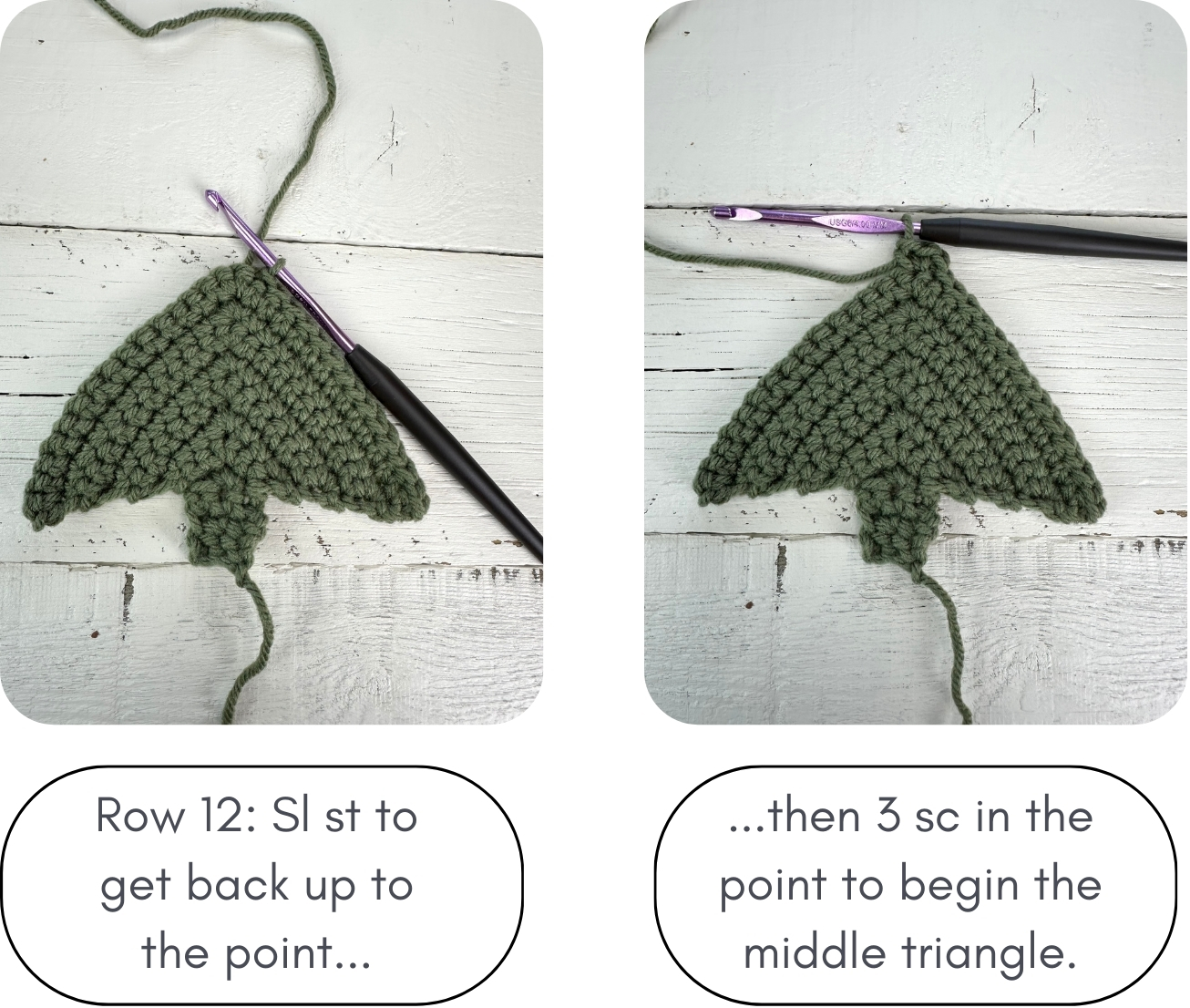 how to slip stitch to get back up to the tip of the tree triangle