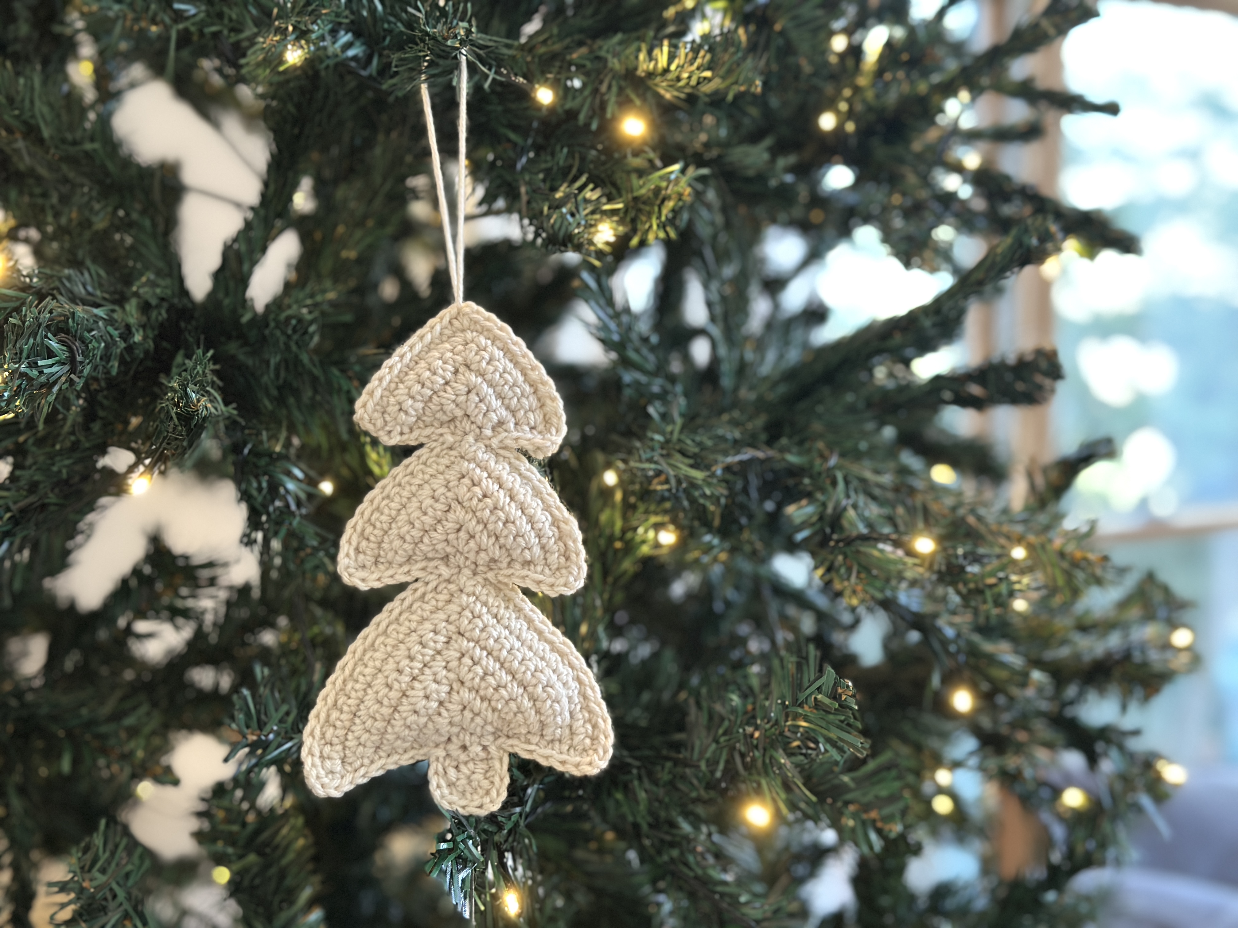 use the crochet christmas trees as a hanging tree ornament