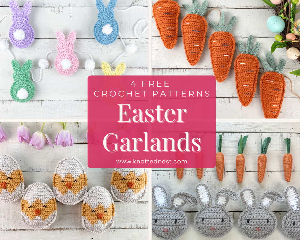 Crochet Easter Garland Bundle - a collection of Easter bunny, spring carrots, and Easter chicks free crochet patterns