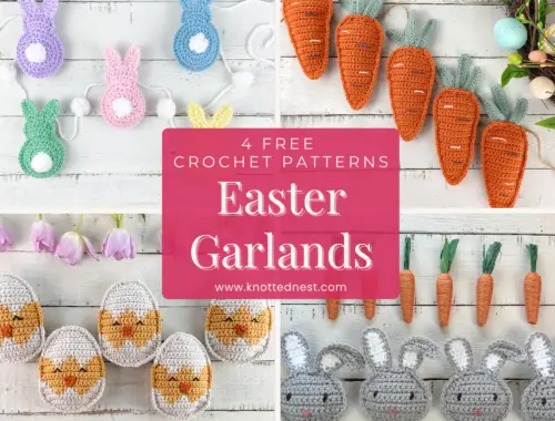 Crochet Easter Garland Bundle - a collection of Easter bunny, spring carrots, and Easter chicks free crochet patterns
